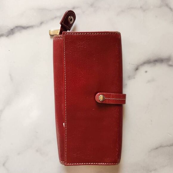 Fossil brick red genuine leather envelope wallet purse y2k - Picture 1 of 8